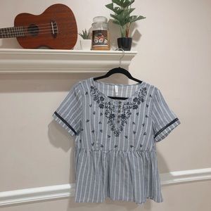 Blue button down peplum blouse